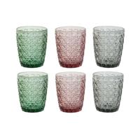 Glazenset DKD Home Decor Groen Grijs Roze Kristal Met reliëf 240 ml (6 Stuks)