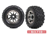 Traxxas - Tires & wheels, assembled, glued (3.8' black chrome wheels, belted Sledgehammer tires, foam inserts) (2) (TRX-9573A) - thumbnail