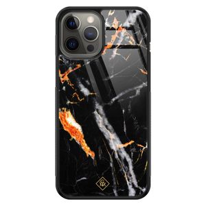 iPhone 12 Pro Max glazen hardcase - Marmer zwart oranje