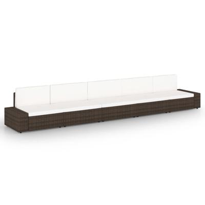 5-delige Loungeset met kussens poly rattan bruin