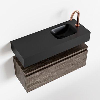Toiletmeubel Mondiaz Andor | 80 cm | Meubelkleur Dark brown | Lex vrijhangend wastafel Urban Rechts | 1 kraangat
