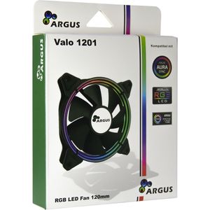 Inter-Tech Argus Valo 1201 RGB PC-ventilator Zwart (b x h x d) 120 x 120 x 25 mm Incl. LED-verlichting