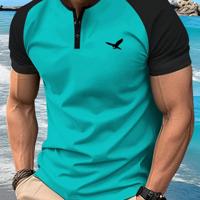 Bon&Bon Men's Graphic Henley T-Shirt - Grey Raglan Sleeve Summer Tee Blue / XXL