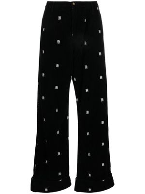 R13 pantalon en velours côtelé à logo brodé - Noir