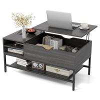 Salontafel met Opklapbaar Blad Salontafel met Verborgen Vak en Verwijderbare Opbergplank Opvouwbare Centrale Tafel Grijs/Wit