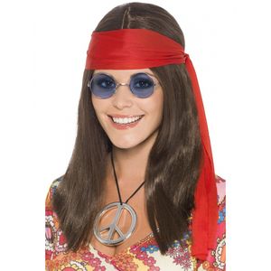 Hippie Flower Power dames verkleed set pruik met accessoires   -