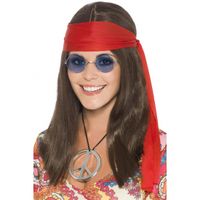 Hippie Flower Power dames verkleed set pruik met accessoires   - - thumbnail