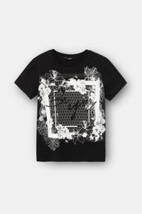 100% katoenen T-shirt met bloemen - BLACK - S