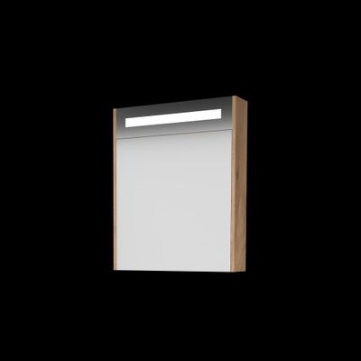 Basic Premium spiegelkast met geïntregeerde LED-verliching en spiegels aan buitenzijde op houten deur 60 x 60 x 14 cm, whisky oak Basic Premium spiegelkast met geïntregeerde LED-verliching en spiegels aan buitenzijde op houten deur 60 x 60 x 14 cm, whisky oak