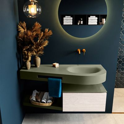MONDIAZ RIVA 120cm badmeubel onderkast / planchet kleur Underlayment met 1 lade. Wastafel DULCET rechts 0 kraangaten kleur Army.