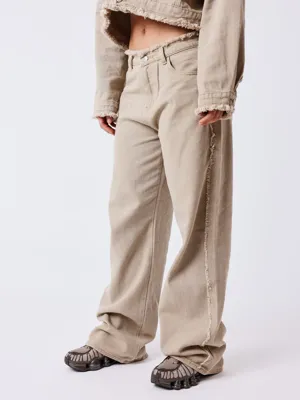 Project x Paris Frayed Denim Jeans Dames Beige - Maat L - Kleur: Beige | Soccerfanshop