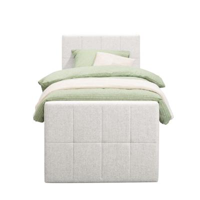 Leen Bakker - Boxspring Met Voetbord Liv Geblokt - Ecru - 90x200 Cm - Slanke Poot - Stof - Crème