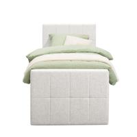 Leen Bakker - Boxspring Met Voetbord Liv Geblokt - Ecru - 90x200 Cm - Slanke Poot - Stof - Crème