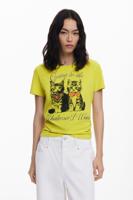 T-shirt met korte mouwen en kattenprint - GREEN - L