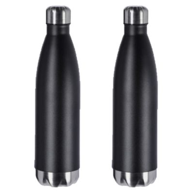 2x stuks thermosflessen / isoleerflessen zwart RVS 0.75 L