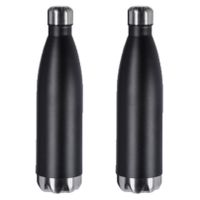 2x stuks thermosflessen / isoleerflessen zwart RVS 0.75 L