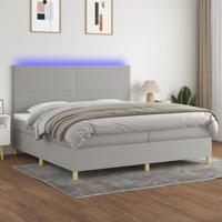 Boxspring met matras en LED stof lichtgrijs 200x200 cm
