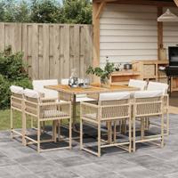 9-delige Tuinset met kussens poly rattan beige