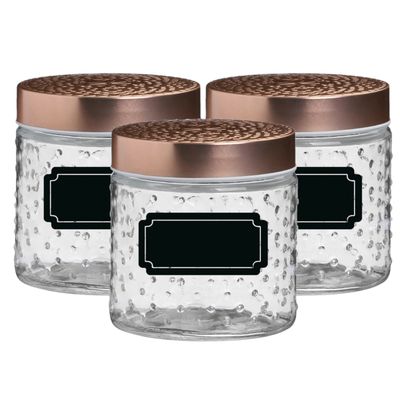 Voorraadpot/bewaarpot Blair - 6x - 500 ml - glas - koperen deksel - incl. etiketten