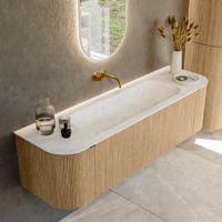 Badmeubel Mondiaz Kurve-Dlux | 160 cm | Meubelkleur Oak | Wastafelkleur Opalo | Solid surface | Midden spoelbak | Zonder kraangat(en) Badmeubel Mondiaz Kurve-Dlux | 160 cm | Meubelkleur Oak | Wastafelkleur Opalo | Solid surface | Midden spoelbak | Zonder kraangat(en)