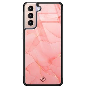 Samsung Galaxy S21 glazen hardcase - Marmer roze