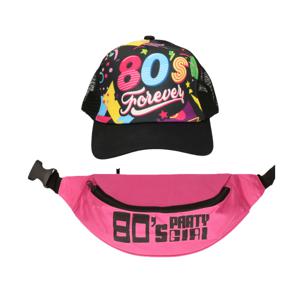 Foute 80s/90s party verkleed set - dames - pet en heuptasje - jaren 80/90 verkleed accessoires