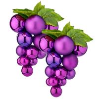 Kerstornament druiventros - 2x stuks - paars - 20 cm - kunststof - kersthanger fruit - wijn thema