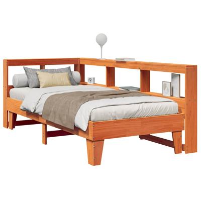 Bed met boekenkast zonder matras grenenhout wasbruin 90x200 cm