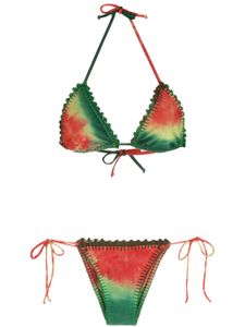 Amir Slama bikini tie-dye à broderies - Vert