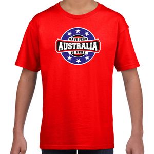 Have fear Australia is here / Australie supporter t-shirt rood voor kids