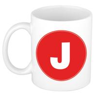 Koffie mok met de letter J - beker - rood - eerste letter van een voornaam - wit - 300 ml
