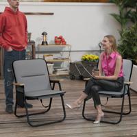 Opvouwbare Campingstoel Set van 2 Klapstoel met Afneembaar Kussen Zijzak en Armleuningen 150 kg Draagvermogen Grijs Opvouwbare Campingstoel Set van 2 Klapstoel met Afneembaar Kussen Zijzak en Armleuningen 150 kg Draagvermogen Grijs