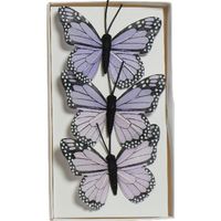 Decoris decoratie vlinders op draad - 3x - paars - 8 x 6 cm - Hobbydecoratieobject