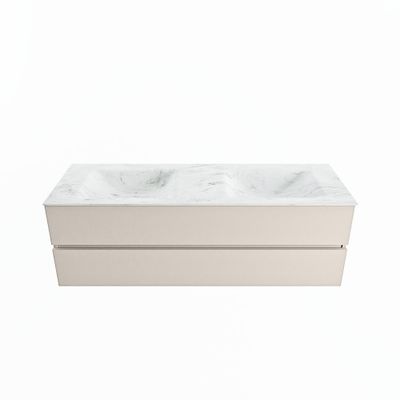 MONDIAZ VICA-DLUX 150cm badmeubel onderkast Linen 2 lades. Inbouw wastafel CLOUD dubbel 2 kraangaten, kleur Opalo.