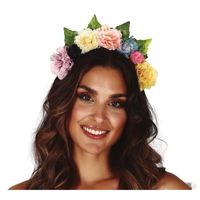 Hippie/flower power gekleurde verkleed bloemen diadeem/tiara - thumbnail