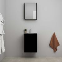 On-Line Badkamermeubelset - 45 cm - Voorgemonteerd - 1 Deur met Greep - Porseleinen Wastafel - 1 Kraangat - Spiegelkast - Mat Zwart