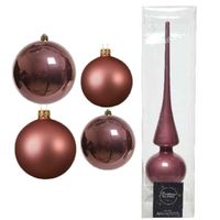 Glazen kerstballen pakket oud roze glans/mat 38x stuks 4 en 6 cm met piek glans - thumbnail