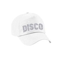 Disco verkleed pet/cap voor volwassenen - zilver glitter - unisex - wit