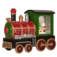 Anna's Collection Snowglobe trein - rood - met kerstman - 21 cm - sneeuwbol?lantaarn