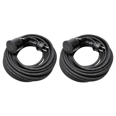 Verlengsnoer rubber - 2x - 15 meter - spatwaterdicht IP44 - 3500W - 3-polig