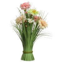 Kunstgras boeket bloemen - anjers - roze tinten - H40 cm - lente boeket