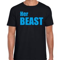 Her beast t-shirt zwart met blauwe letters voor heren - thumbnail
