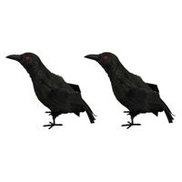 Raaf/kraai - 2x - zwart - Halloween decoratie dieren - 20 cm - Feestdecoratievoorwerp