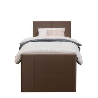 Boxspring met opbergruimte en voetbord Liv geblokt - bruin - 90x200cm - Leen Bakker