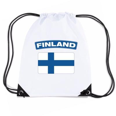 Finland thema sporttas - nylon rijgkoord rugzak - wit met vlag print - supporters