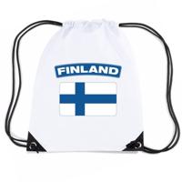 Finland thema sporttas - nylon rijgkoord rugzak - wit met vlag print - supporters