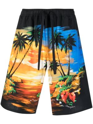 Dolce & Gabbana short en coton à imprimé graphique - Bleu