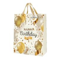 Cepewa verjaardag giftbags/cadeau tasjes - goud - happy birthday - ballonnen - 25 x 32 x 12 cm