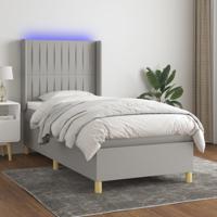 Boxspring met matras en LED stof lichtgrijs 90x190 cm