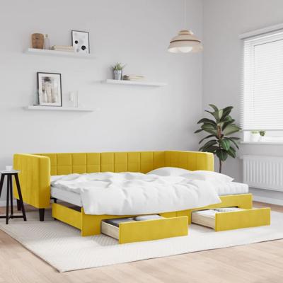 Slaapbank met onderschuifbed en lades 90x200 cm fluweel geel